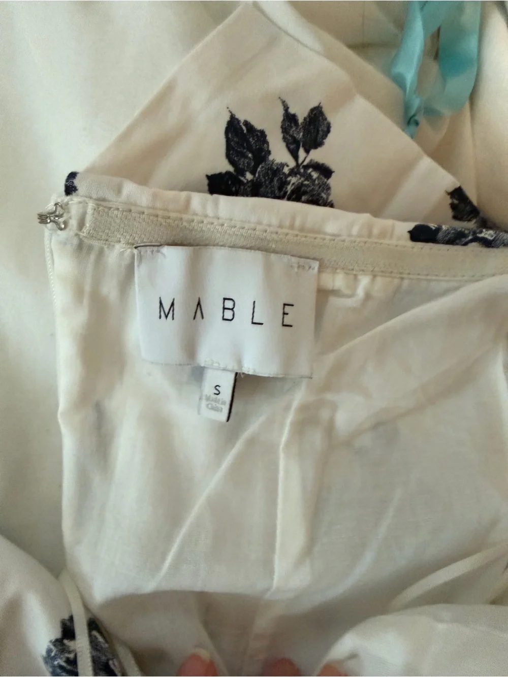 Strapless White Maxi Dress with Blue Floral Print - Picture 4 of 4